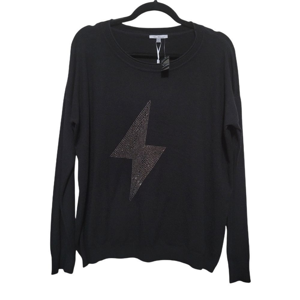 Villa Milano Black Sweater with Silver Bolt L Nwt